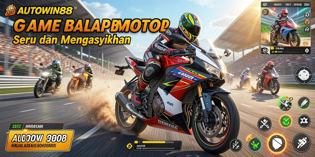 Tampilan gameplay seru balap motor dalam AUTOWIN88.
