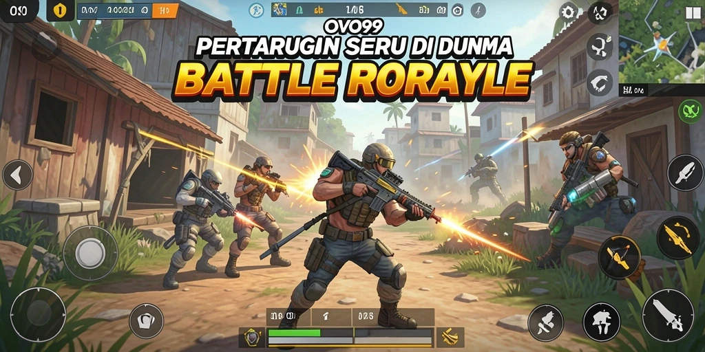 Tangkapan layar OVO99 menampilkan pertarungan sengit dalam arena Battle Royale.