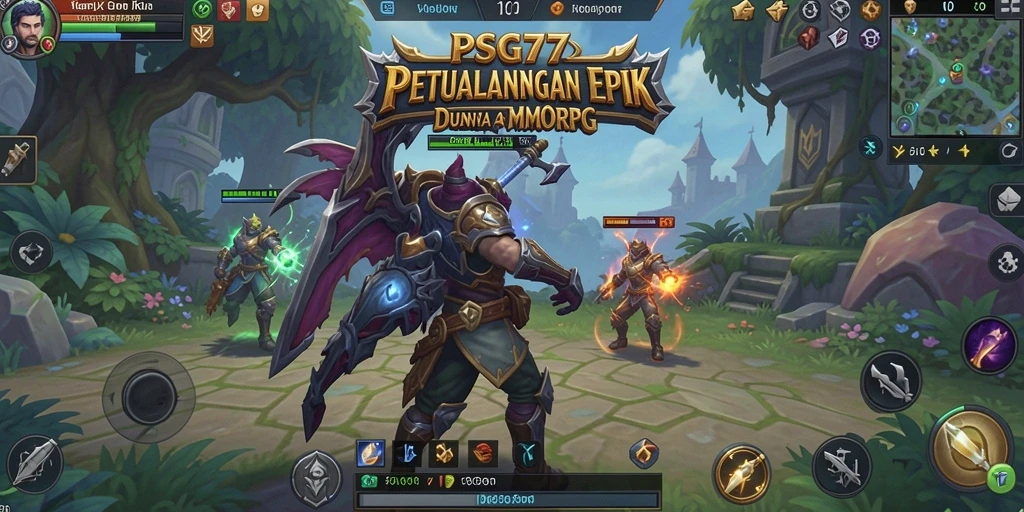 Screenshot PSG77 menampilkan pertarungan epik dalam dunia MMORPG yang dinamis.